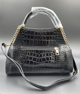 Handbag Crocodile Black Patent Duo