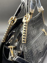 Load image into Gallery viewer, Handbag Crocodile Black Patent Duo
