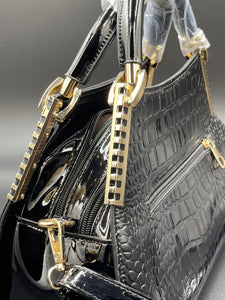 Handbag Crocodile Black Patent Duo