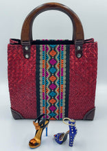 Load image into Gallery viewer, Handbag Red Rattan Woven Straw Square Bucket
