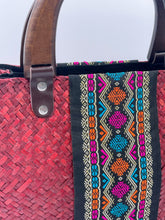 Load image into Gallery viewer, Handbag Red Rattan Woven Straw Square Bucket
