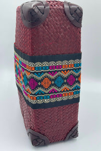 Handbag Red Rattan Woven Straw Square Bucket