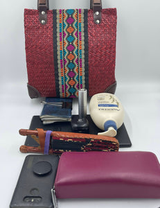 Handbag Red Rattan Woven Straw Square Bucket