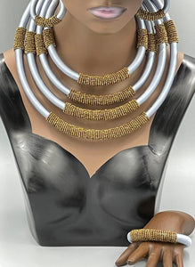 Necklace Earring Bracelet 3 Pc. Set African Beads & Thread