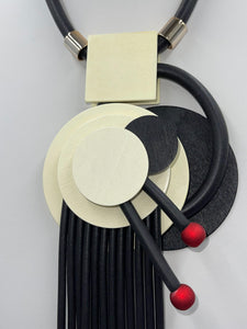 Necklace Rolled Rubber Geometric Center Piece