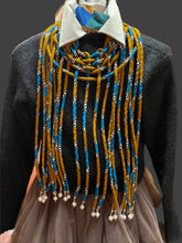 Load image into Gallery viewer, Necklace 24&quot; Ethnic Fabric Pearl Tipped Rope Dangling Pendants
