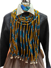 Load image into Gallery viewer, Necklace 24&quot; Ethnic Fabric Pearl Tipped Rope Dangling Pendants
