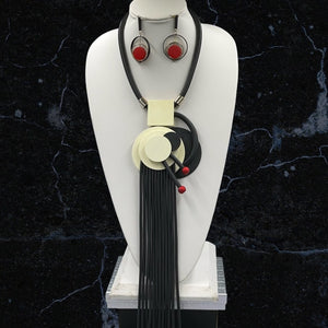 Necklace Rolled Rubber Geometric Center Piece