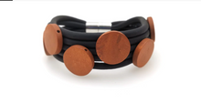 Load image into Gallery viewer, Black Rolled Rubber with Wood Discs Magnetic Closure
