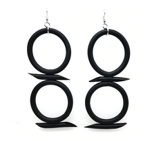 Load image into Gallery viewer, Oversized Black Rolled Rubber Geometric Danglers
