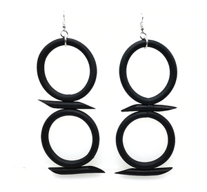 Oversized Black Rolled Rubber Geometric Danglers