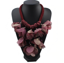 Load image into Gallery viewer, Metallic Taffeta Flower Petal Danglers with Crystals Button Hook &amp; Eye Closure
