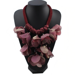 Metallic Taffeta Flower Petal Danglers with Crystals Button Hook & Eye Closure