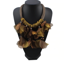Load image into Gallery viewer, Metallic Taffeta Flower Petal Danglers with Crystals Button Hook &amp; Eye Closure
