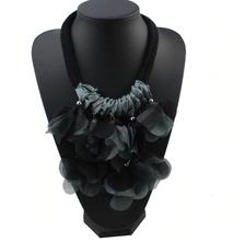 Load image into Gallery viewer, Metallic Taffeta Flower Petal Danglers with Crystals Button Hook &amp; Eye Closure
