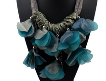 Load image into Gallery viewer, Metallic Taffeta Flower Petal Danglers with Crystals Button Hook &amp; Eye Closure
