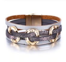 Load image into Gallery viewer, Brushed Leather Strand Wrap Gold Plated Magnetic Closure

