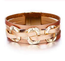 Load image into Gallery viewer, Brushed Leather Strand Wrap Gold Plated Magnetic Closure
