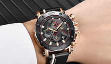 Load image into Gallery viewer, Men&#39;s Luxury Black Leather Bank White Stitching Rose Gold Plated
