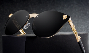 Gothic Skull Corner Rounded Cat Eye Rimless Framed Sunglasses