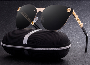 Gothic Skull Corner Rounded Cat Eye Rimless Framed Sunglasses