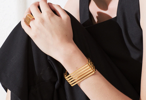 Stainless Steel Gold Plated Cuff 5 Rows Bracelet