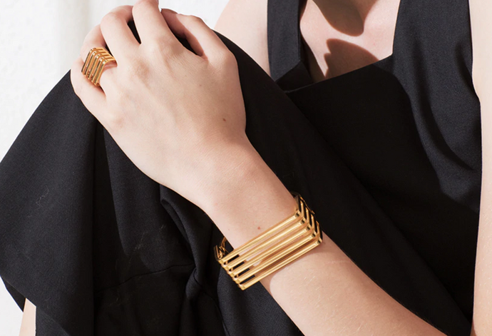 Stainless Steel Gold Plated Cuff 5 Rows Bracelet