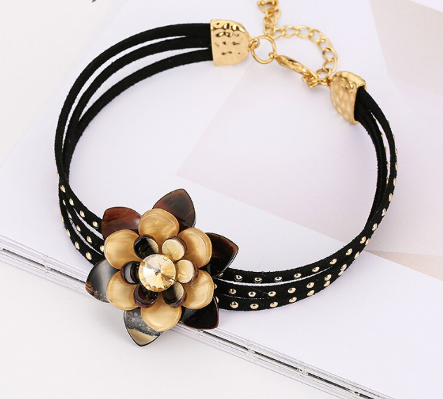 Acrylic Flower Triple Strand Studded Choker