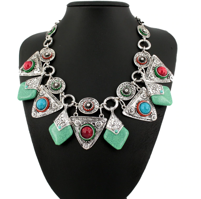 Turquoise Red & Green Resin Necklace