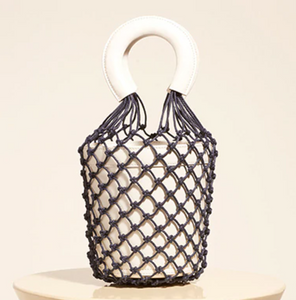 Leather Bucket Woven Netted Tote