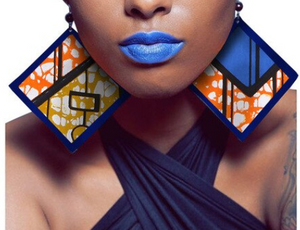 Square Ethnic Wax Fabric Silver Fish Hook Earrings