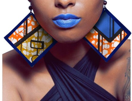 Square Ethnic Wax Fabric Silver Fish Hook Earrings