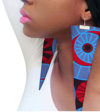 Load image into Gallery viewer, Long Triangular Ethnic Wax Fabric Silver Fish Hook Earrings
