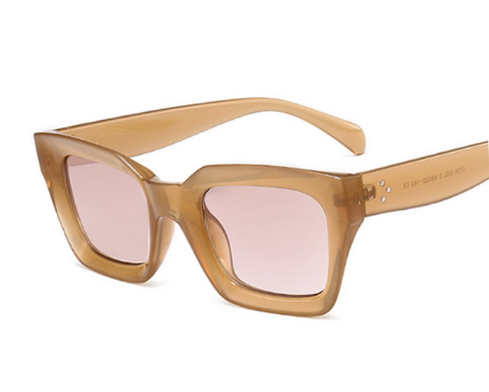 Tan Square Transparent Frames Light Brown Lens Sunglasses