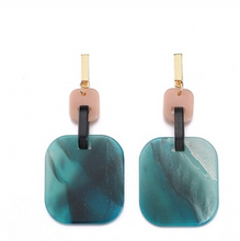 Load image into Gallery viewer, Marbled Blush Green Acrylic Square Dangler Push Back Earrings
