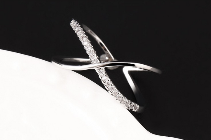 Adjustable Silver Plated X-Cross Ring