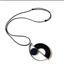 Load image into Gallery viewer, Antique Silver Plated &amp; Sandalwood Half Moon Shape Necklace
