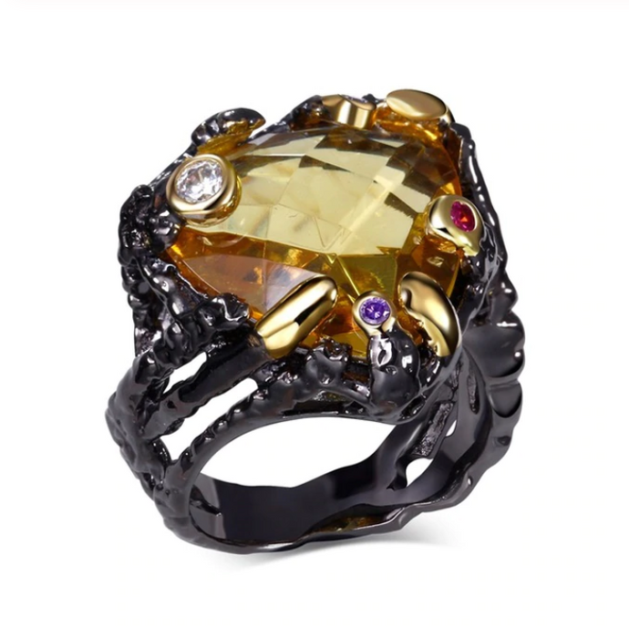 Black Enameled Gold Plated with Oversized Topaz Geometric CZ