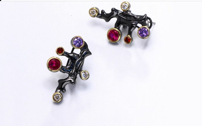 Black Enameled & CZ Earrings