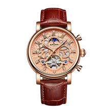 Load image into Gallery viewer, Mechanical Rose Gold Crystal Face &amp; Dial Brown Leather Wristwatch
