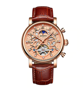Mechanical Rose Gold Crystal Face & Dial Brown Leather Wristwatch