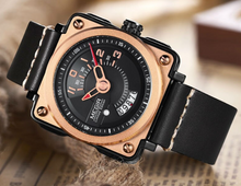 Load image into Gallery viewer, Luxury Sport Leather Band Matte Gold Plated Black Face Watch
