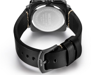 Luxury Sport Leather Band Matte Gold Plated Black Face Watch