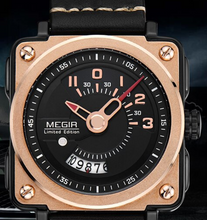 Load image into Gallery viewer, Luxury Sport Leather Band Matte Gold Plated Black Face Watch
