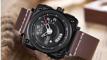 Load image into Gallery viewer, Luxury Sport Leather Band Matte Gold Plated Black Face Watch

