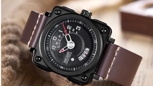 Luxury Sport Leather Band Matte Gold Plated Black Face Watch