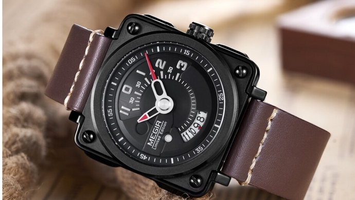 Luxury Sport Leather Band Matte Gold Plated Black Face Watch
