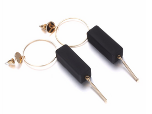 Black Acrylic Log Push Back Dangler Earrings