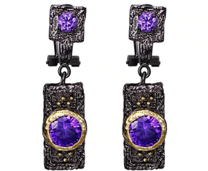 Black Gun Plated Copper Amethyst CZ Latch Back Earrings