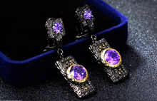 Load image into Gallery viewer, Black Gun Plated Copper Amethyst CZ Latch Back Earrings
